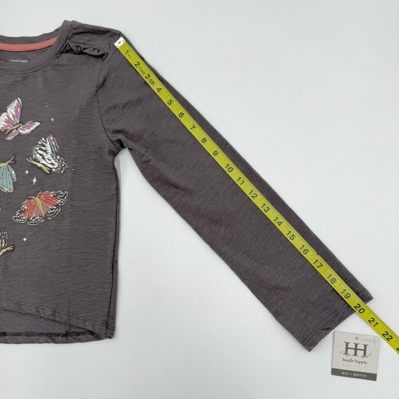 NWT Haute Hippie Girls Butterfly Shirt Ruffle Embroidered Gray Gold Large 10/12 - Picture 10 of 10